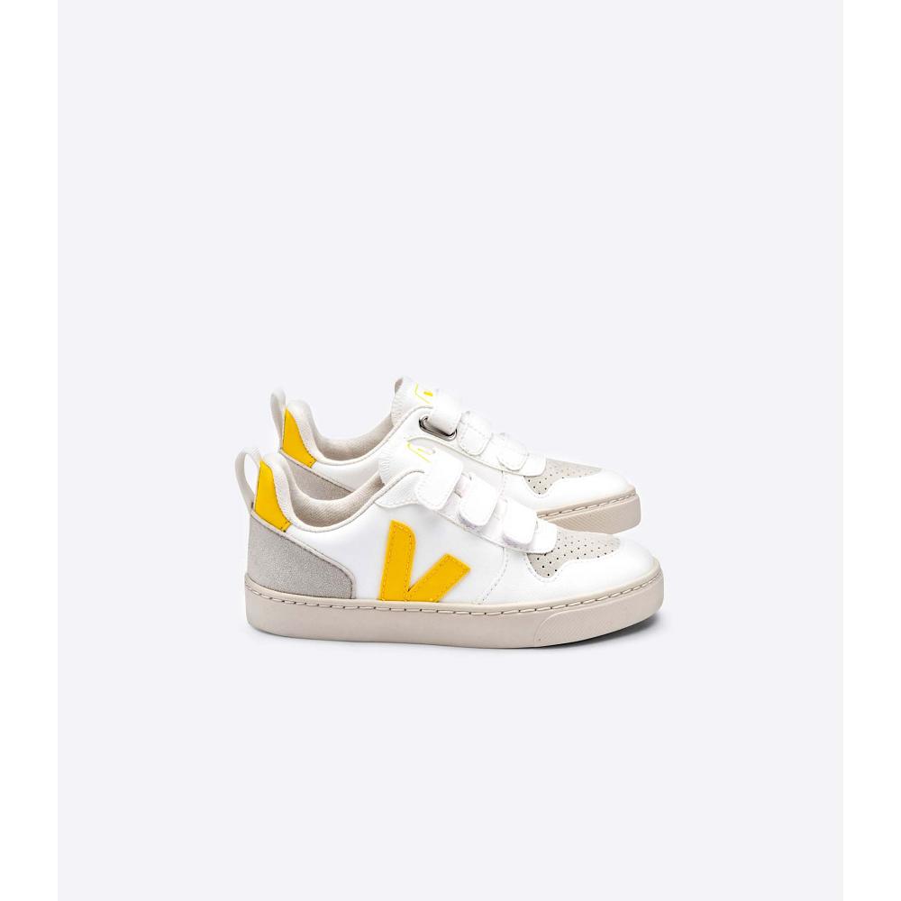 White/Orange Kids\' Veja V-10 STRAPS CWL Sneakers | AU 844QMA